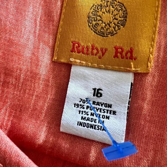 Ruby Rd. CORAL PINK shimmer women’s size 16 jacket. 3/4 sleeves, button down - Picture 7 of 12